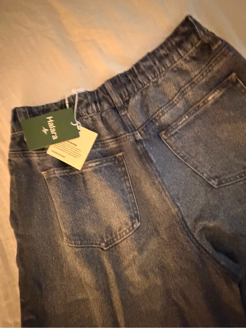 NWT 💙HALARA Women's Wide-Leg Distressed pull on fake Blue Denim Jeans - Picture 6 of 9